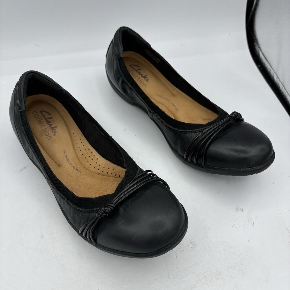 Clarks Collection Ballet Flats Womens Size 7 Meadow Rae Black Slip On Tie Shoes